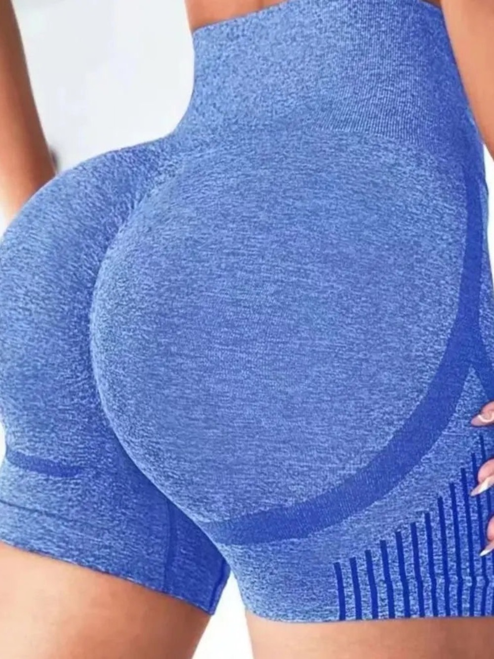 Seamless High-Waist Blue Athletic Shorts